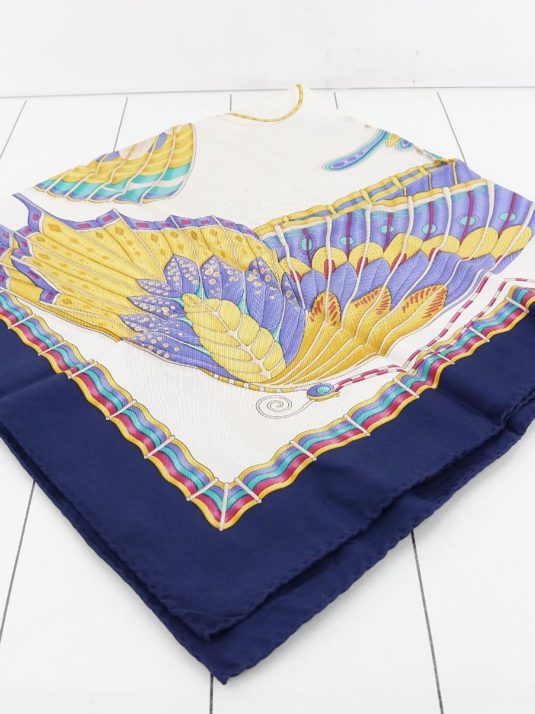 Salvatore Ferragamo Navy Blue Yellow And Purple Silk Scarf
